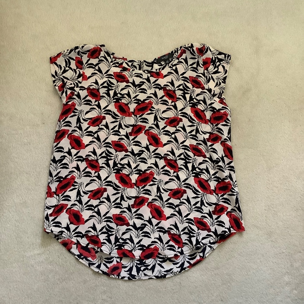 Poppy flower silk blouse